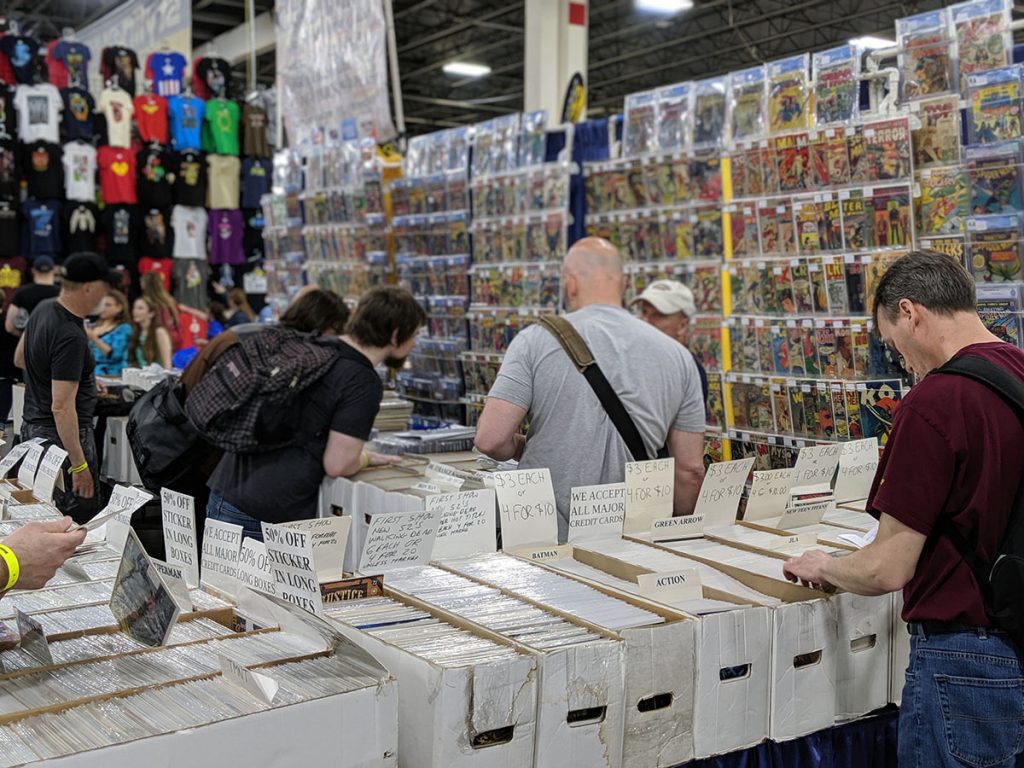 Comic book collectors searching for new additions.